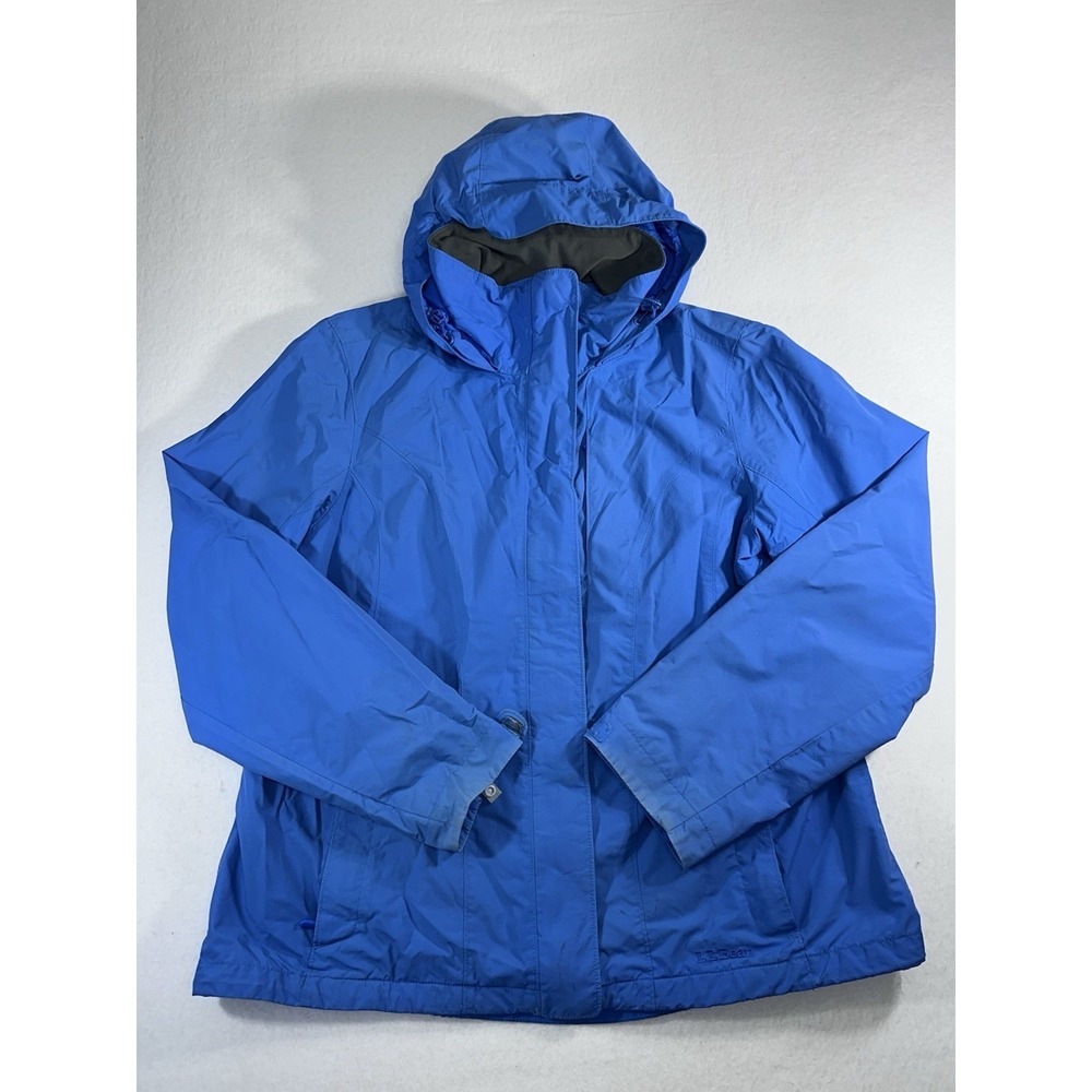 L.L. Bean Women's Large Regular Blue Hooded Rain Jacket Windbreaker Misses Zip